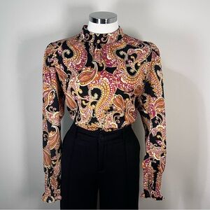 Who What Wear Paisley Boho Top Women’s Medium Long Sleeve Blouse